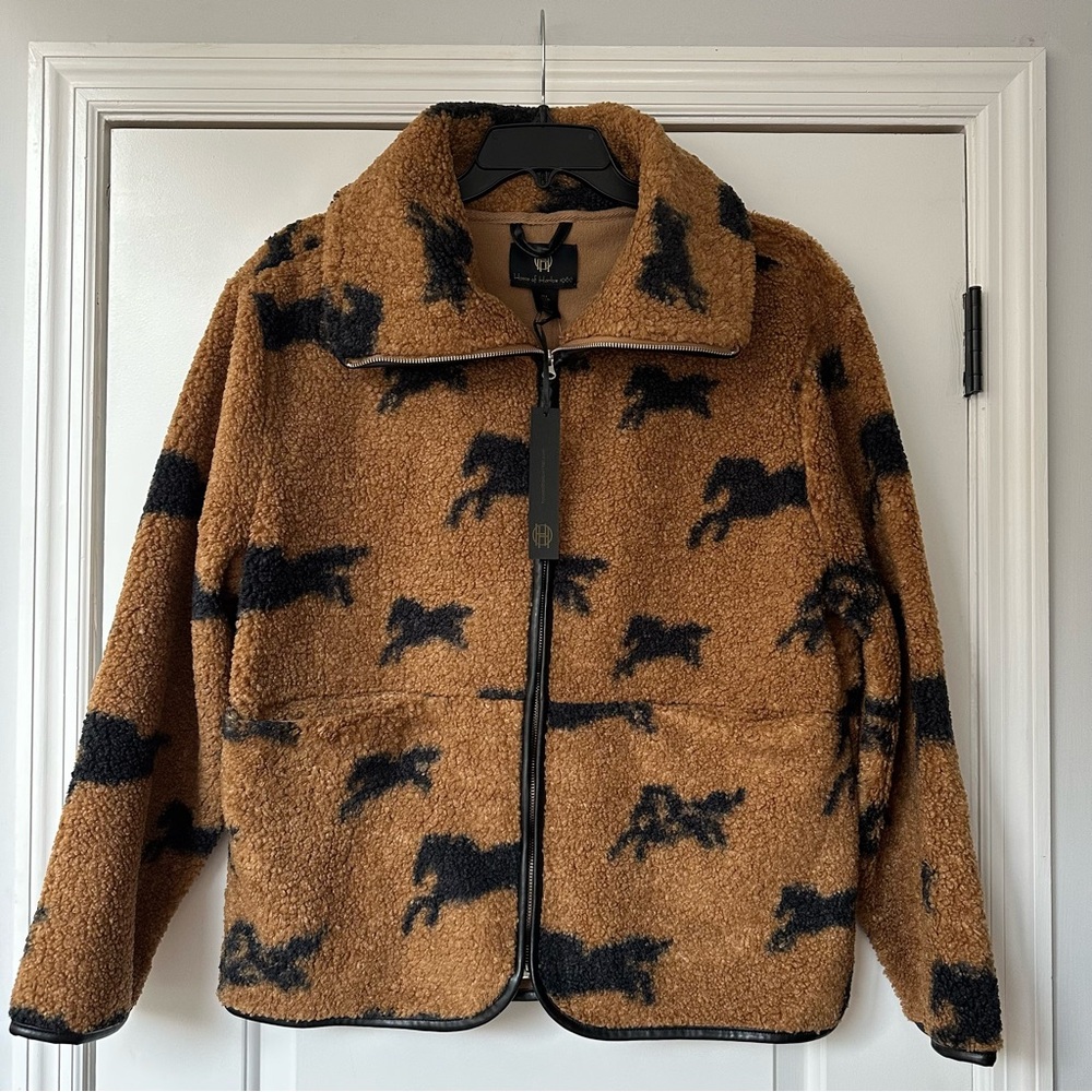 House of Harlow 1960 Camel and Black Teddy Jacket
